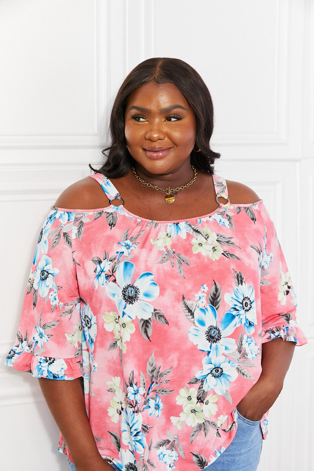 Sew In Love Full Size Fresh Take Floral Cold-Shoulder Top c5618e5b2ca142e5a6d3d326a110398e-Max