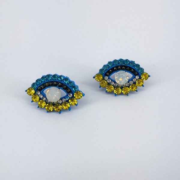 Evil Eye Yellow and Blue Rhinestones Post Back Ear c5658cbc-0e3b-4eb0-aaff-95bbd3084160