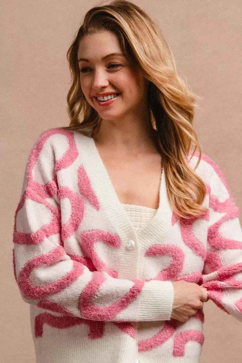 BiBi Textured Heart Buttoned V Neck Cardigan c56d63aff85e4f4ab08a29df3b1054c5-Max-Origin