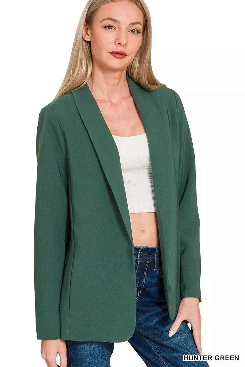 Zenana Woven Long Sleeve Blazer With Lining HUNTER GREEN c57ea24d40b742f29fb333e167272696-Max-Origin