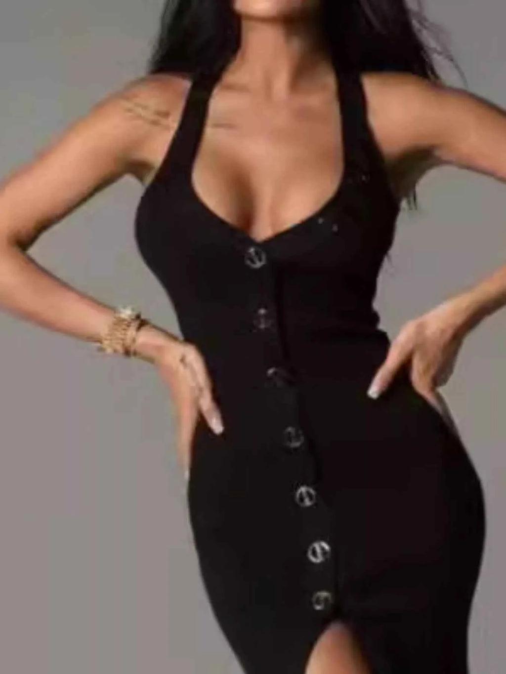 Halter Neck Button-Front Bodycon Dress c580c9bd-a1ea-4e79-bb56-464cef4365ae-Max-Origin