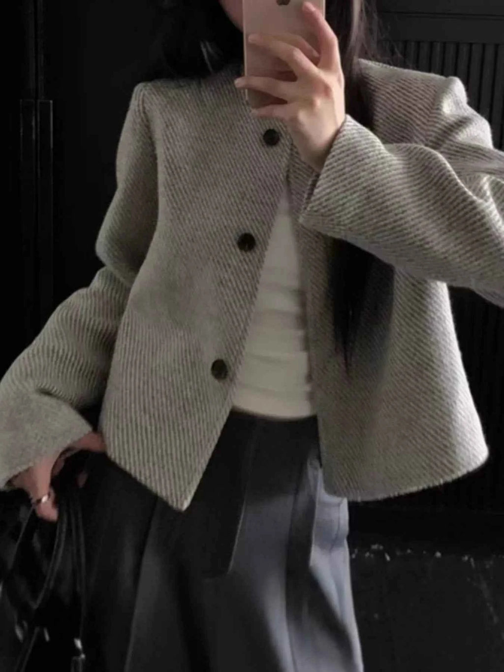 Button Up Tweed Cropped Jacket c5830779-b4bb-4a51-8024-2f5492e8b980-Max-Origin