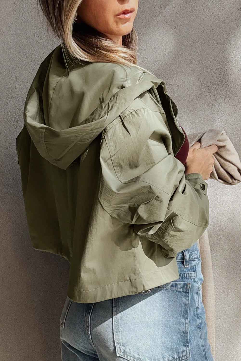 Laurel Green Zipped Pocket Cropped Hooded Utility Jacket c58aeabb0844590e