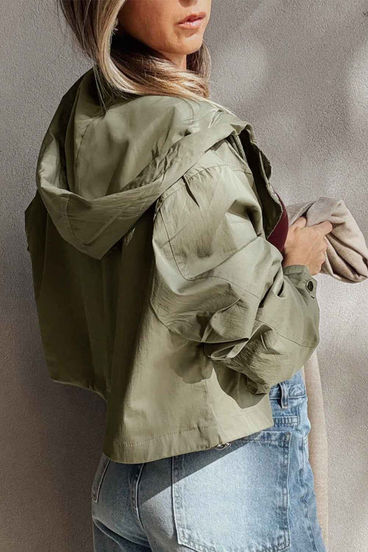 Laurel Green Zipped Pocket Cropped Hooded Utility Jacket c58aeabb0844590e