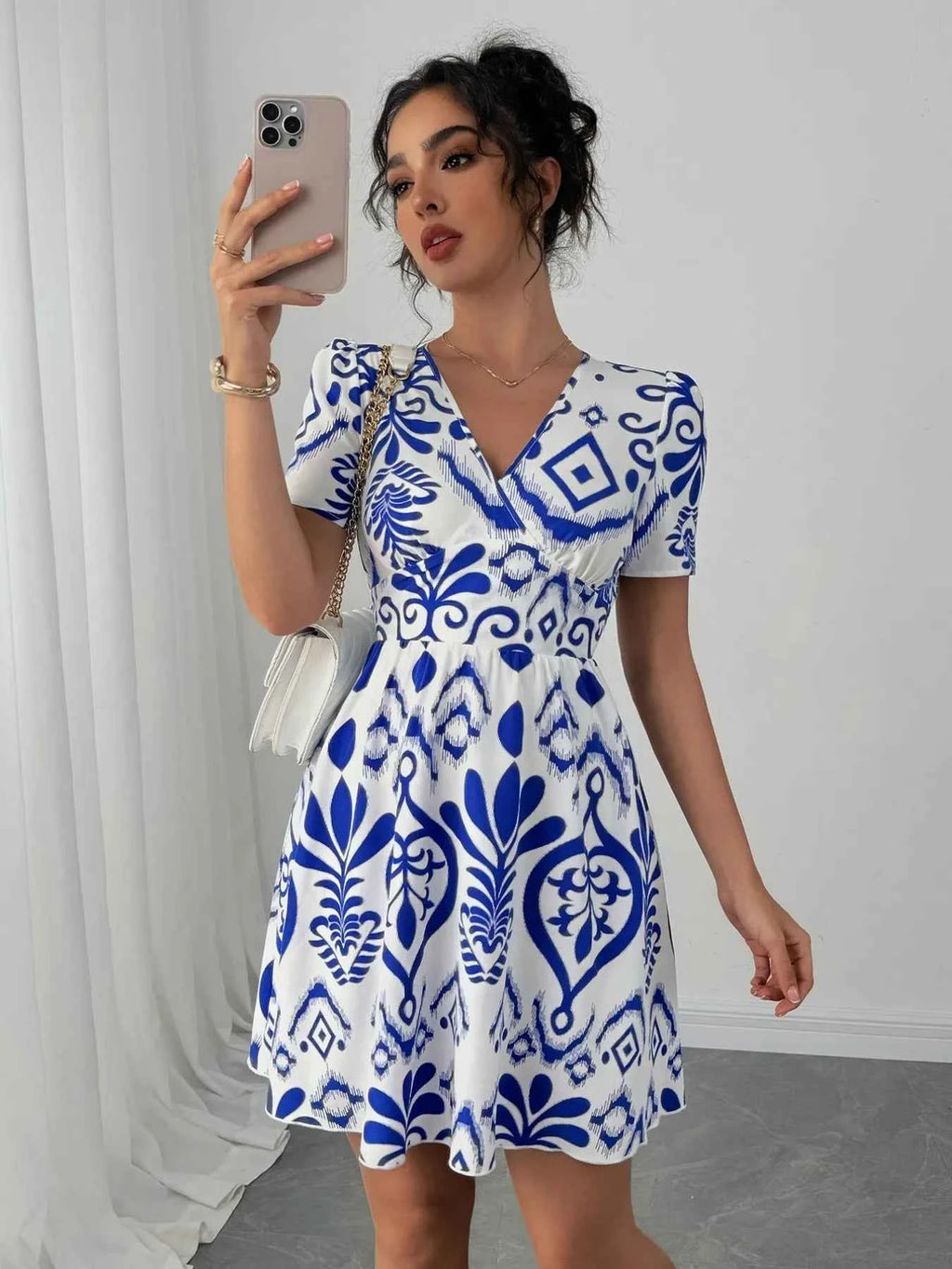Printed Surplice Short Sleeve Dress c58bb64d-1446-42e9-ac68-919891a2a453-Max-Origin