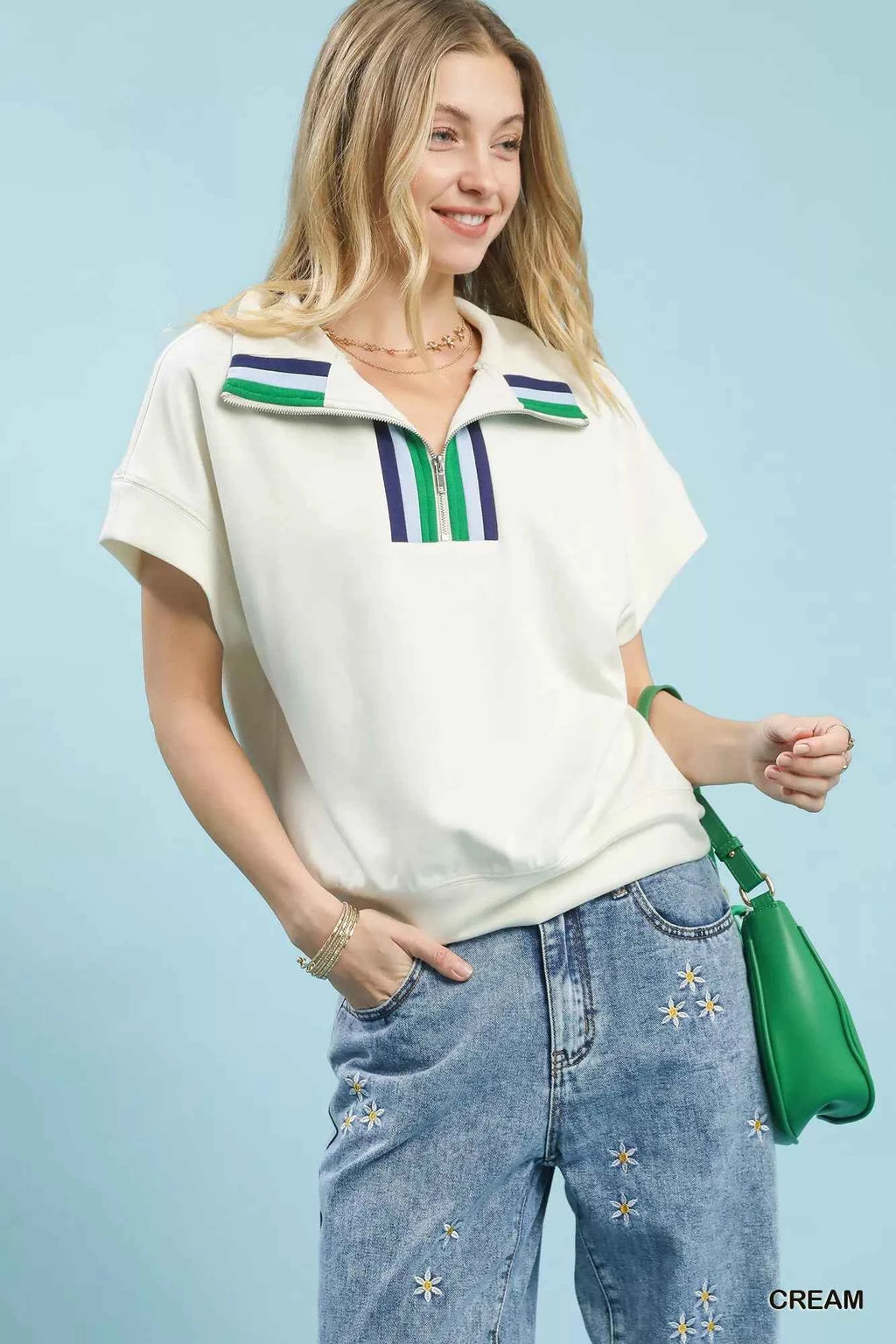 Umgee Striped Collared Neck Half-Zip Top CREAM c590e8a1-c3ea-4707-8793-ca02ca552136-Max-Origin