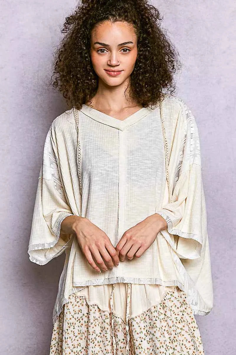 POL Short Sleeve Hoodie Top with Lace Detail CREAM c593814f-341e-4aa4-b8c1-5d45a2c73df4-Max-Origin