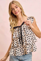 BiBi Polka Dot Ruffled Bow Tied Square Neck Sleeveless Top c594e8c4490741b8b1c1fd8b087b8818-Max-Origin