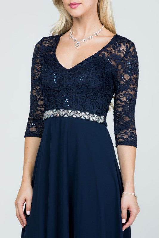 A-Line Lace Evening Dress – 3/4 Sleeve Rhinestone Waist Gown for Women c59692a0-e43a-4e67-a44a-08811a775e69