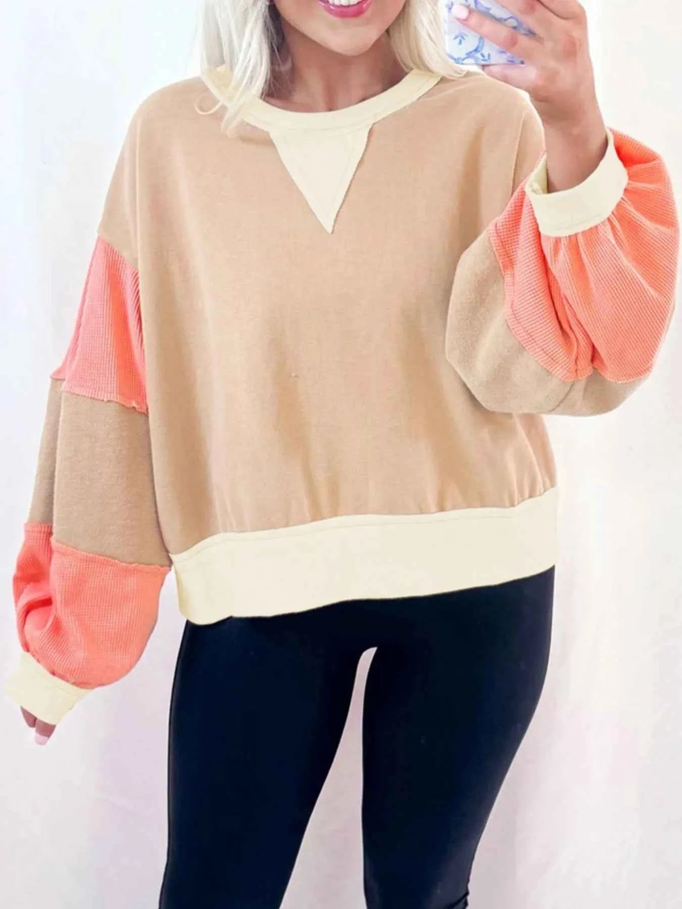 Color Block Long Sleeve Sweatshirt Dust Storm c59b93d3fbb24904a31bac3804f38a7f-Max-Origin