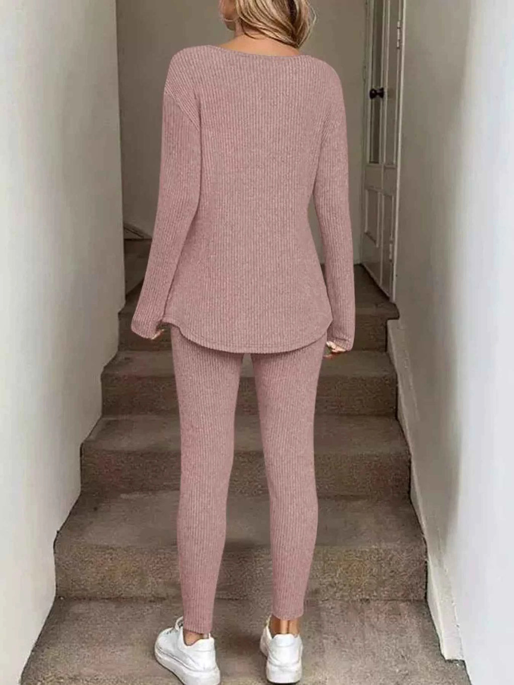 Ribbed Knit Long Sleeve Top and Pants Set c59e4304113f43b98eff3d417312490a-Max-Origin