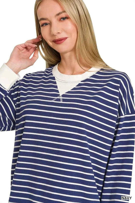 Zenana Contrast Striped Round Neck Sweatshirt c5a50ea13bdf47b69df3da339ff38a64-Max-Origin