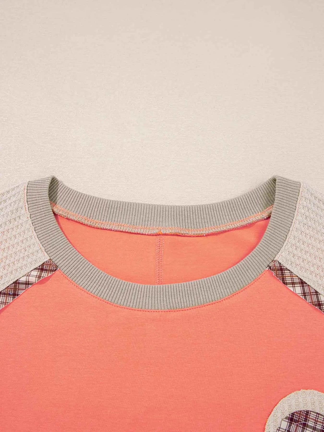 Plaid Waffle Flower Patchwork Contrast Top c5b06e4db4564a0983219dc9225bf616-Max-Origin