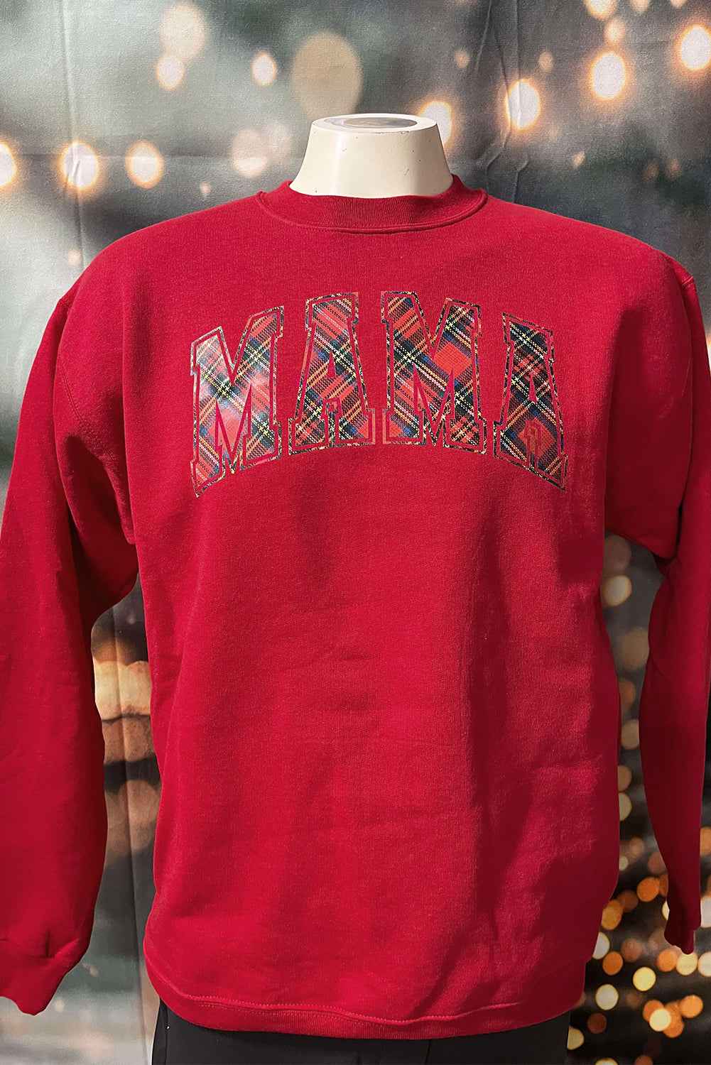 Red Plaid MAMA Graphic Christmas Holiday Crewneck Pullover and Pants Lounge Set c5b28e942022fc6c