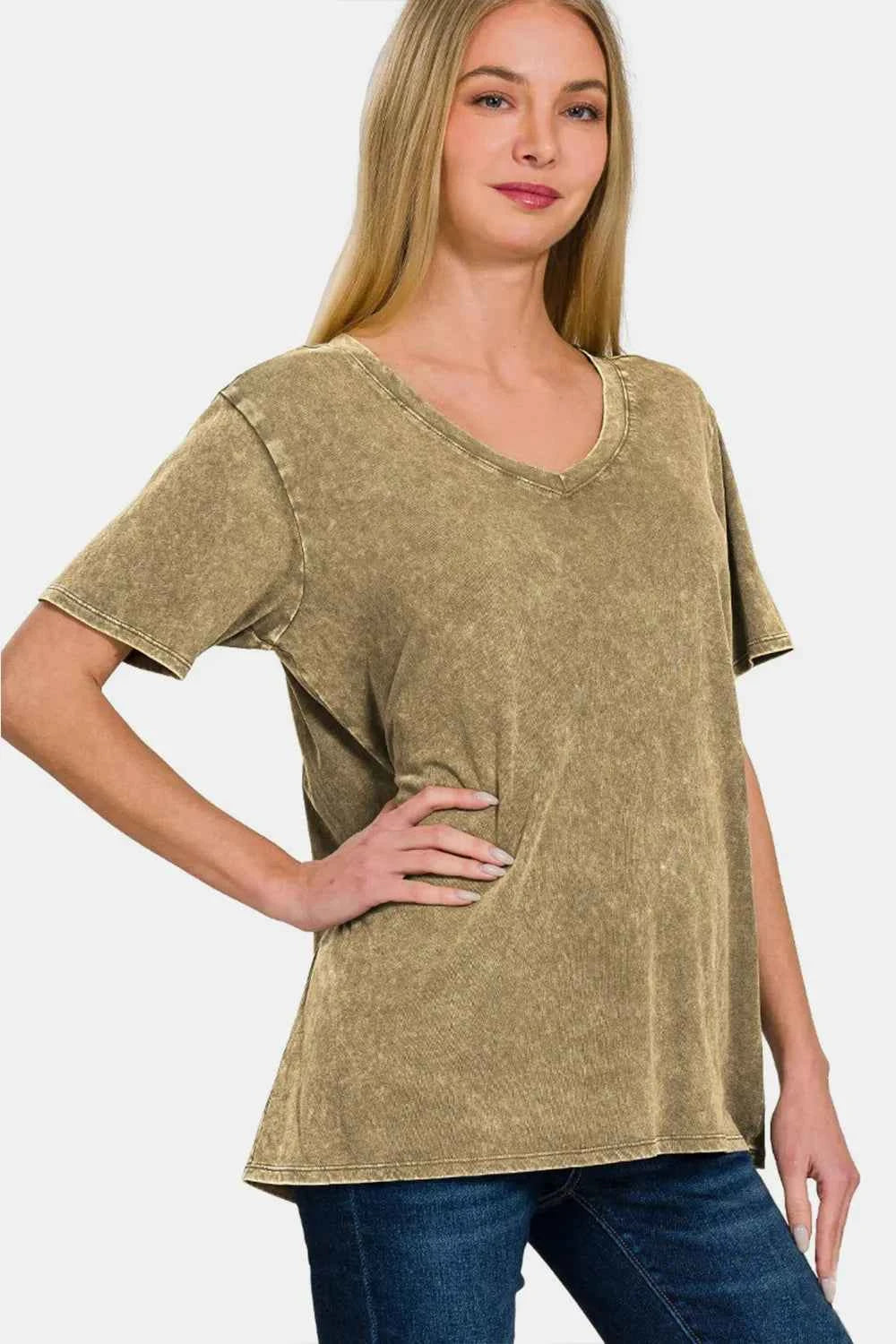Zenana Full Size Washed Short Sleeve V-Neck T-Shirt c5b44b5c-4091-44b3-a659-818ae68abcb9-Max