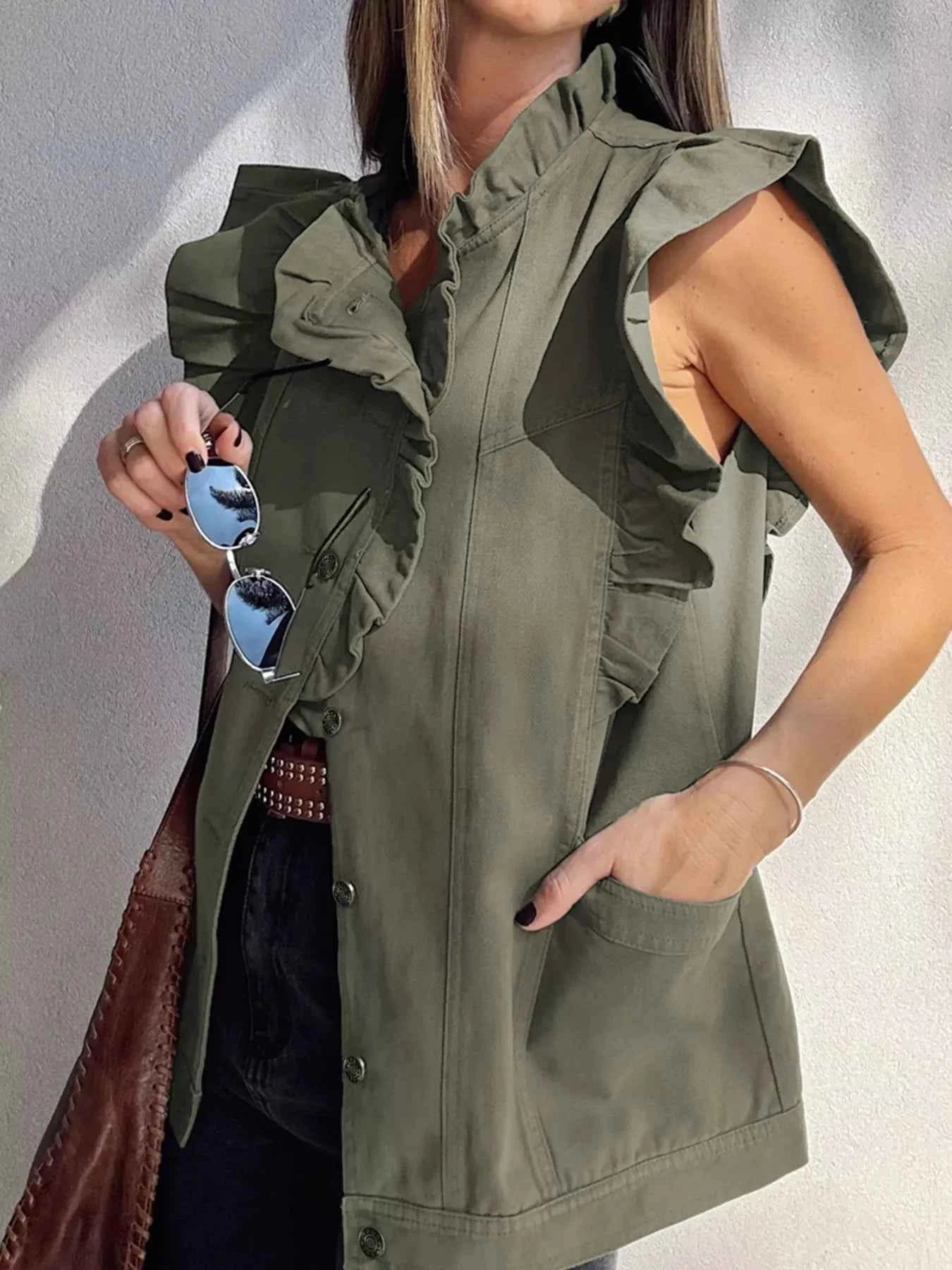 Ruffled Patchwork Denim Jacket Vest c5b543f60b5b4cad8c5144951a87bd00-Max-Origin
