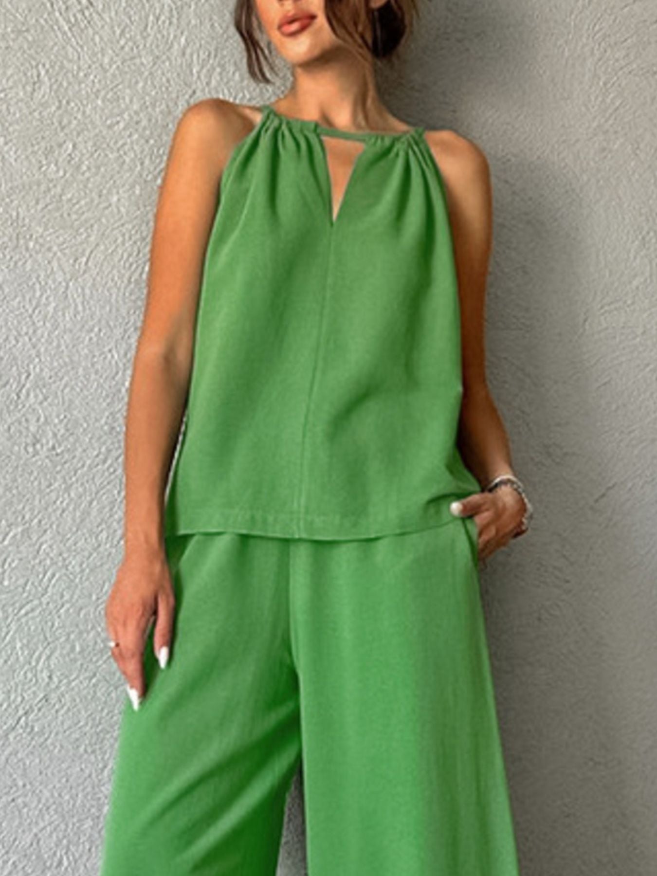 Cutout Tank and Wide Leg Pants Set Green c5b5a57c-516e-4310-987a-36c32e0c2ba1-Max