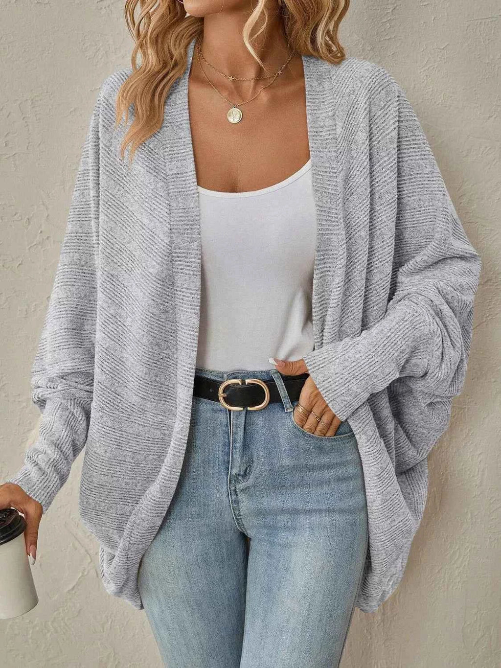 Casual Knit Open Front Cardigan Light Gray c5bc3106-223e-42d9-b0c1-89b0089987a6-Max-Origin