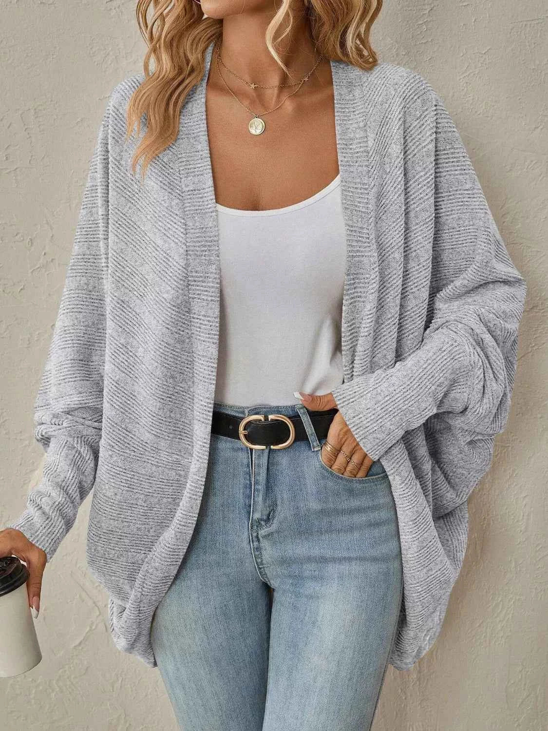 Casual Knit Open Front Cardigan Light Gray c5bc3106-223e-42d9-b0c1-89b0089987a6-Max-Origin
