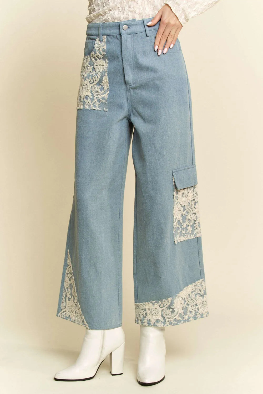 Davi & Dani Lace Applique Wide Leg Jeans c5bc5598-e7a1-447d-8a7b-e6358da969eb-Max