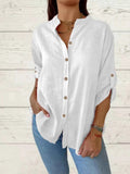 Full Size Casual Button-Down Roll-Up Sleeve Shirt Plus Size White c5c77694c7a74fc6b64fdd2fca8a55e2-Max-Origin