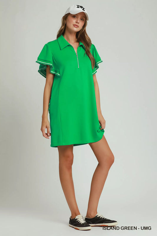 Half Zip Ruffle Rib Band Butterfy Sleeve Mini Dress with Pockets c5c77aac-541e-4614-9f2a-1fa5266e8f50-Max-Origin
