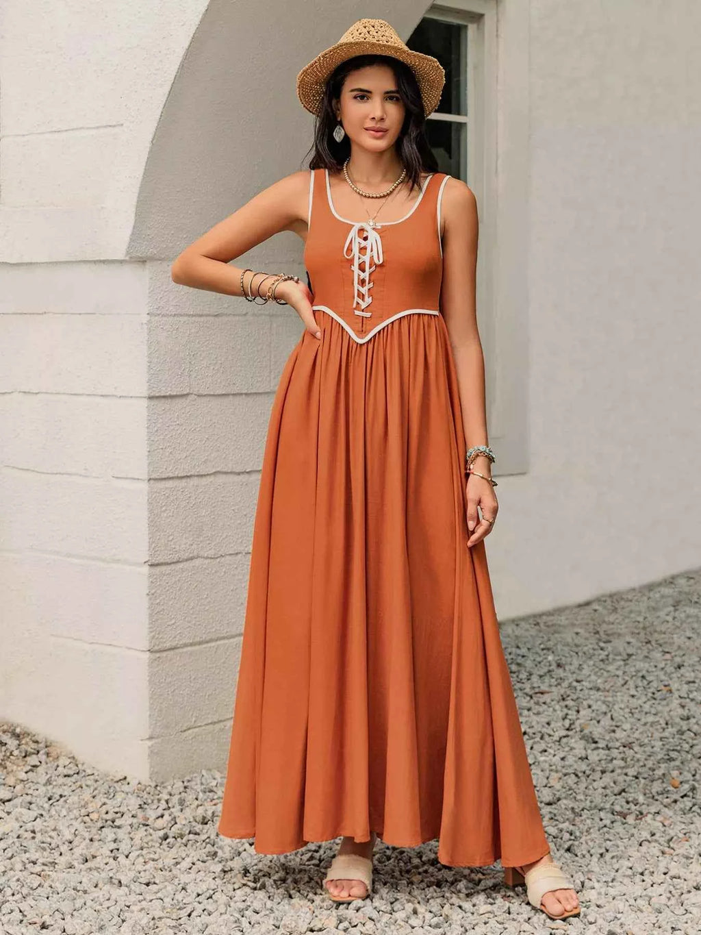 Contrast Trim Lace-Up Maxi Tank Dress c5c791f0-97ea-4c01-96c1-c77cd2ba3be9-Max-Origin