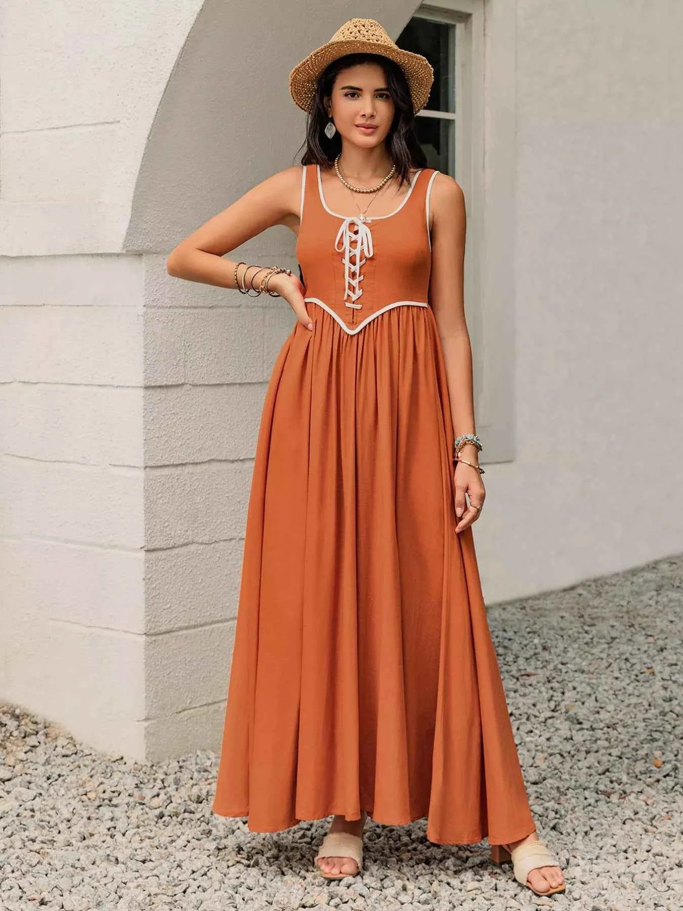 Contrast Trim Lace-Up Maxi Tank Dress c5c791f0-97ea-4c01-96c1-c77cd2ba3be9-Max-Origin