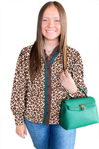 Brown Leopard Print Frill Stand Neck Button Long Sleeve Shirt c5cca4fc8bb0c847