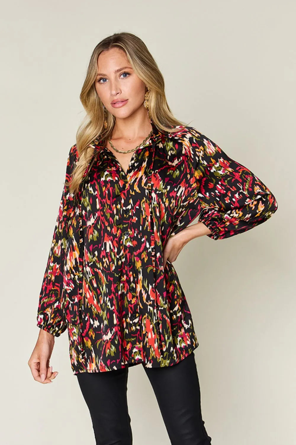 Double Take Full Size Printed Button Up Long Sleeve Shirt c5d2dbe6-7828-423d-a761-44cb6512f270-Max