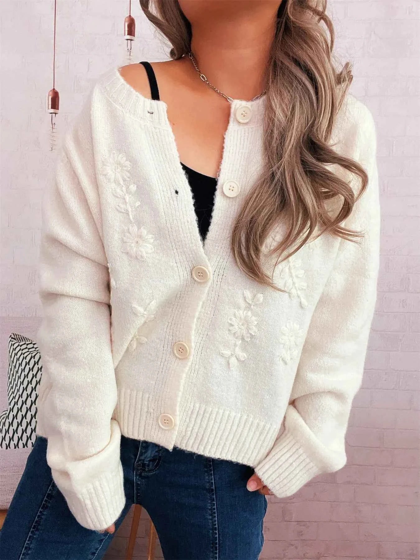 Flower Button Up Ribbed Hem Cardigan c5d624ec49c64843b0e83fa33077af19-Max-Origin