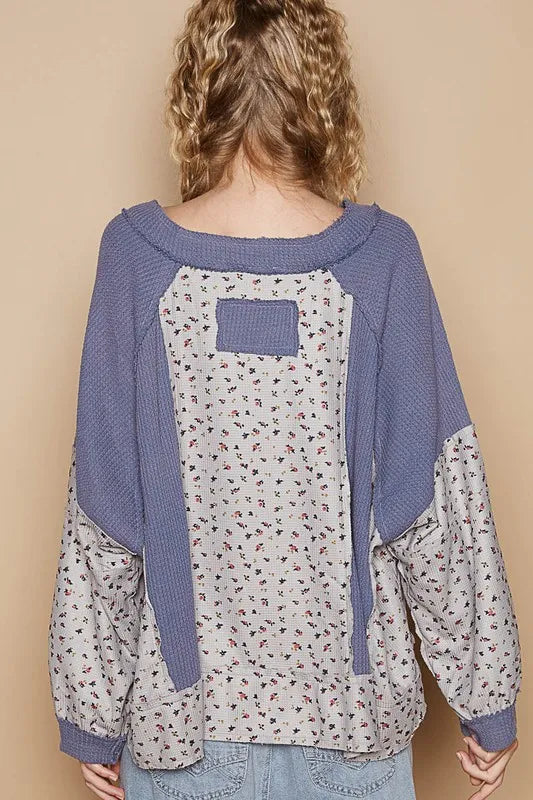 POL Waffle Knit Floral Notched Long Sleeve Top c5dae9bb-fd44-43ae-9304-ff44a49f91b6-Max