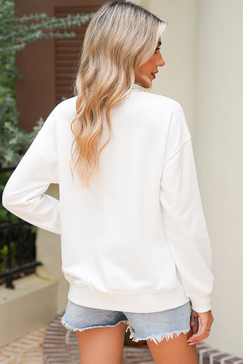 White Fall Bow Pumpkin Heat Transfer Printing Round Neck Graphic Sweatshirt c5db64ef48d6cca0