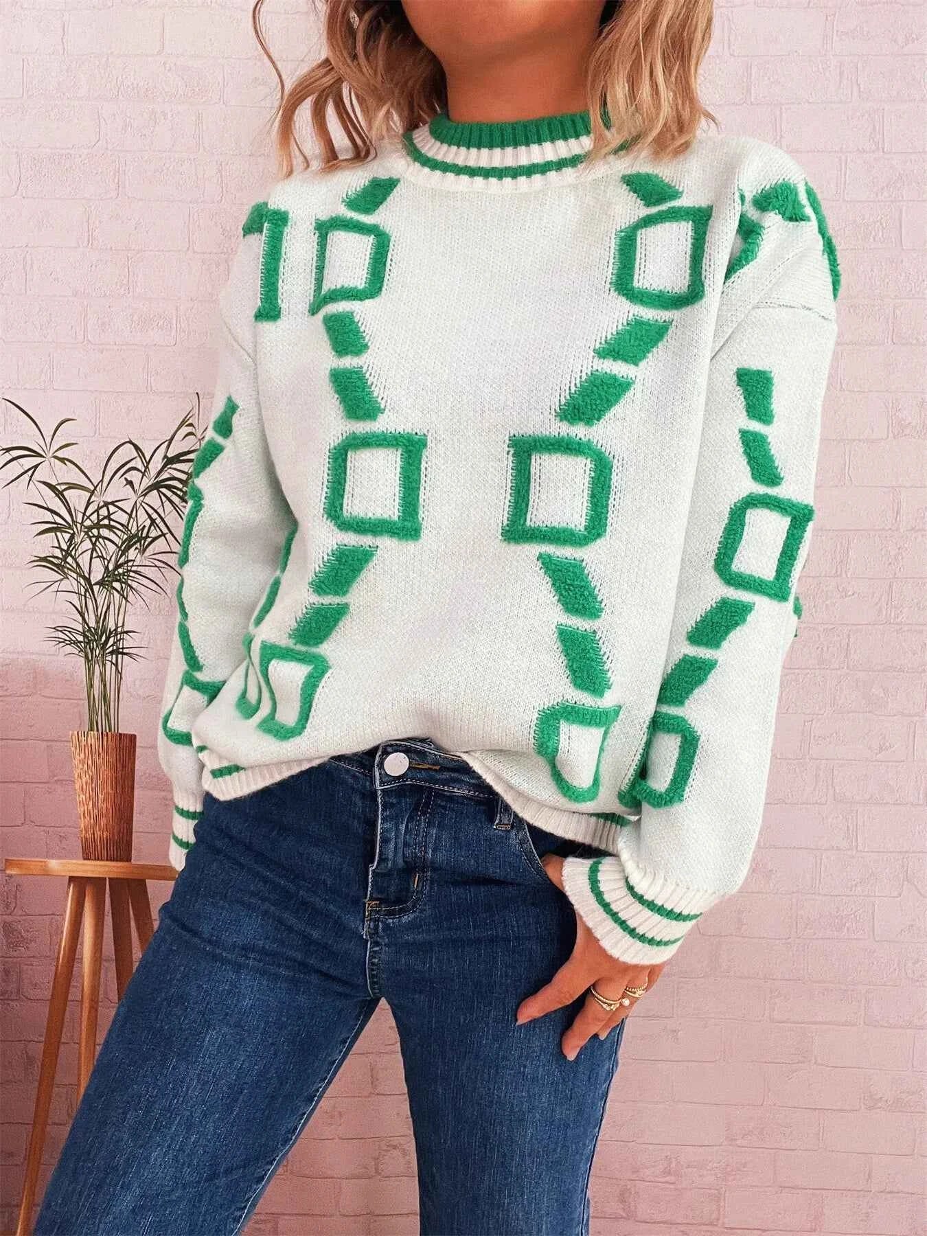 Contrast Round Neck Long Sleeve Sweater c5de792b0c6649dca589b6329f469bd1-Max-Origin