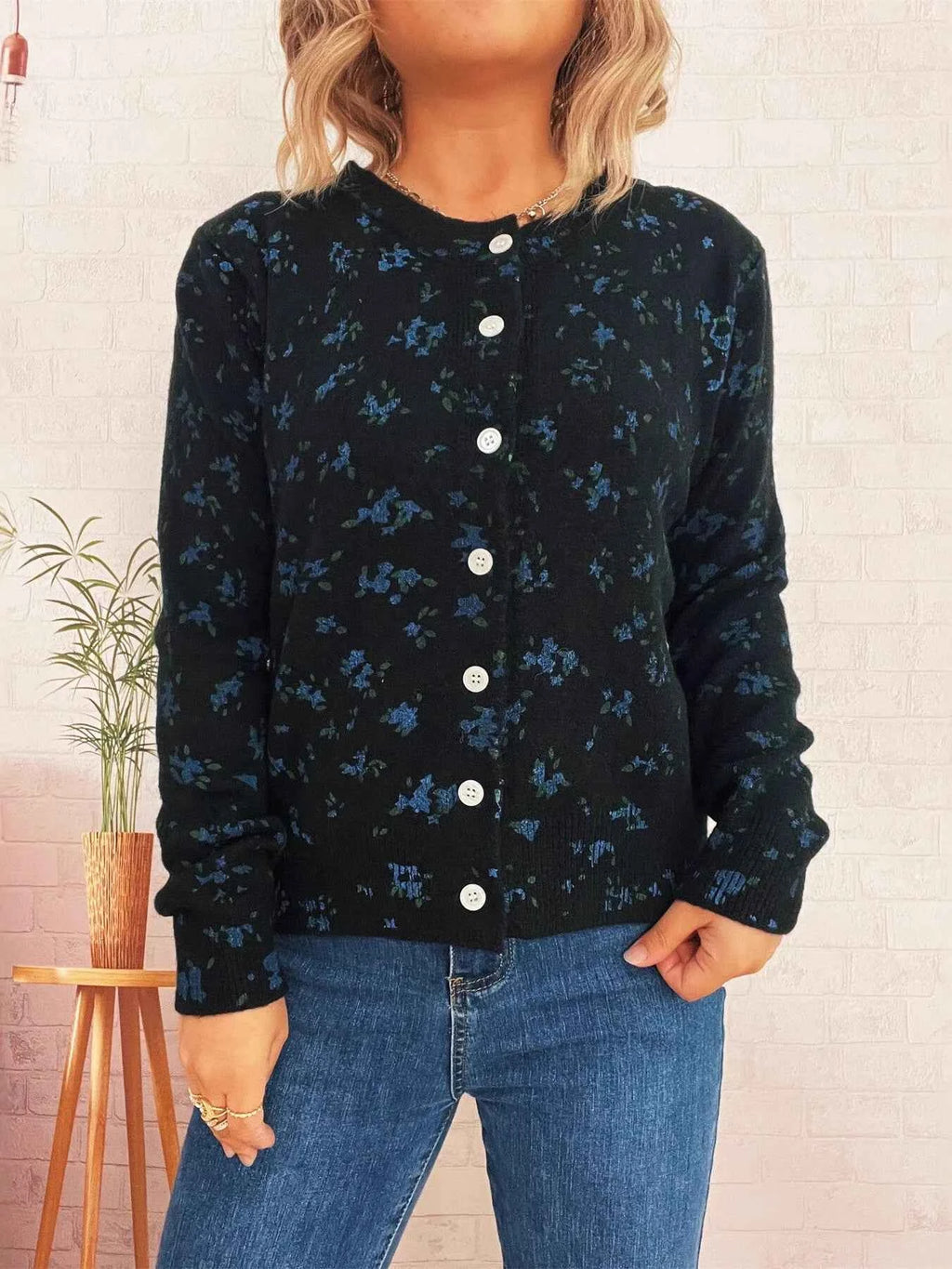 Floral Button-Up Long Sleeve Cardigan c5e006debafa49e580d1c983f19fa87e-Max-Origin