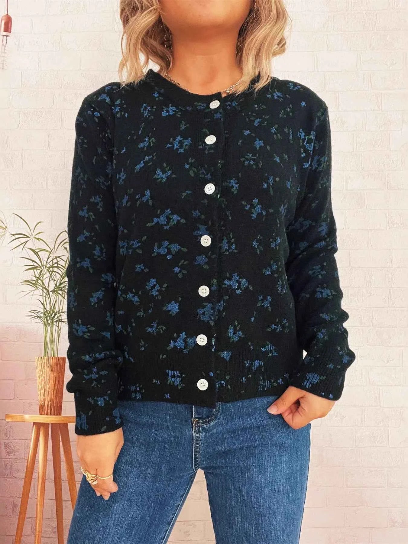 Floral Button-Up Long Sleeve Cardigan c5e006debafa49e580d1c983f19fa87e-Max-Origin