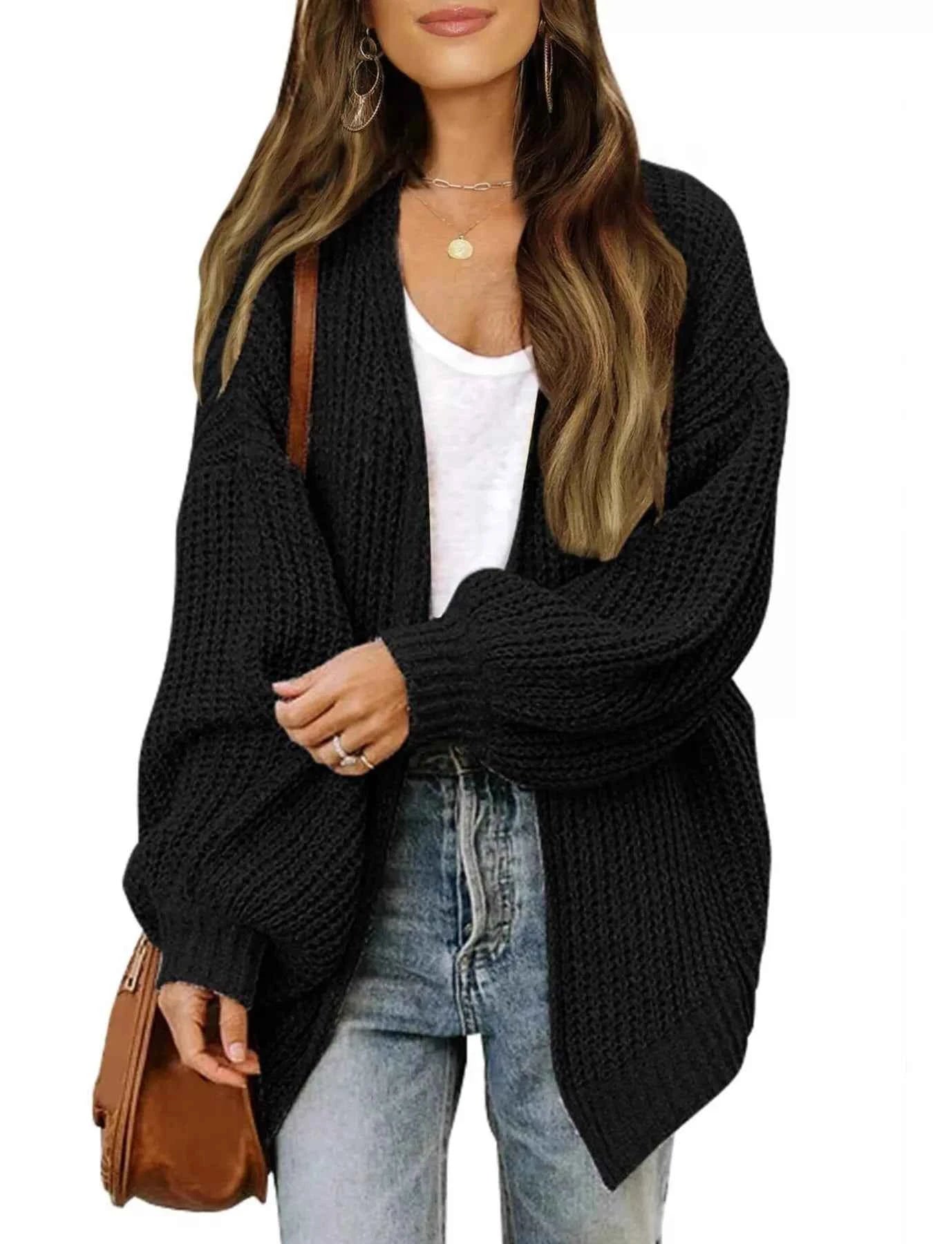 Oversized Chunky Knit Open Front Cardigan Black c5e16ea71afa4b1894b7c9c3dd65caa0-Max-Origin