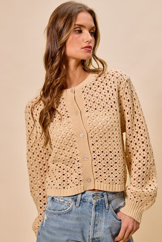 Open Knitted Button Down Cardigan Sweater Top c5f52f402eea4f75b5b2f1646b0936a6-Max