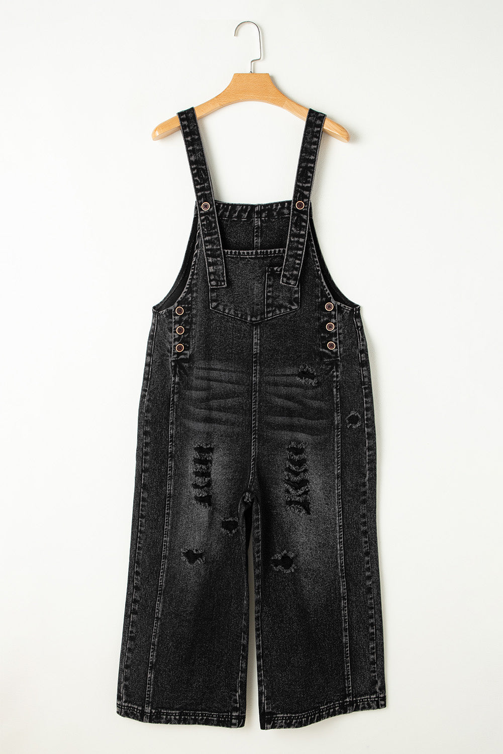 Black Distressed Bib Pocket Wide Leg Denim Overall c5fb571682d3f008