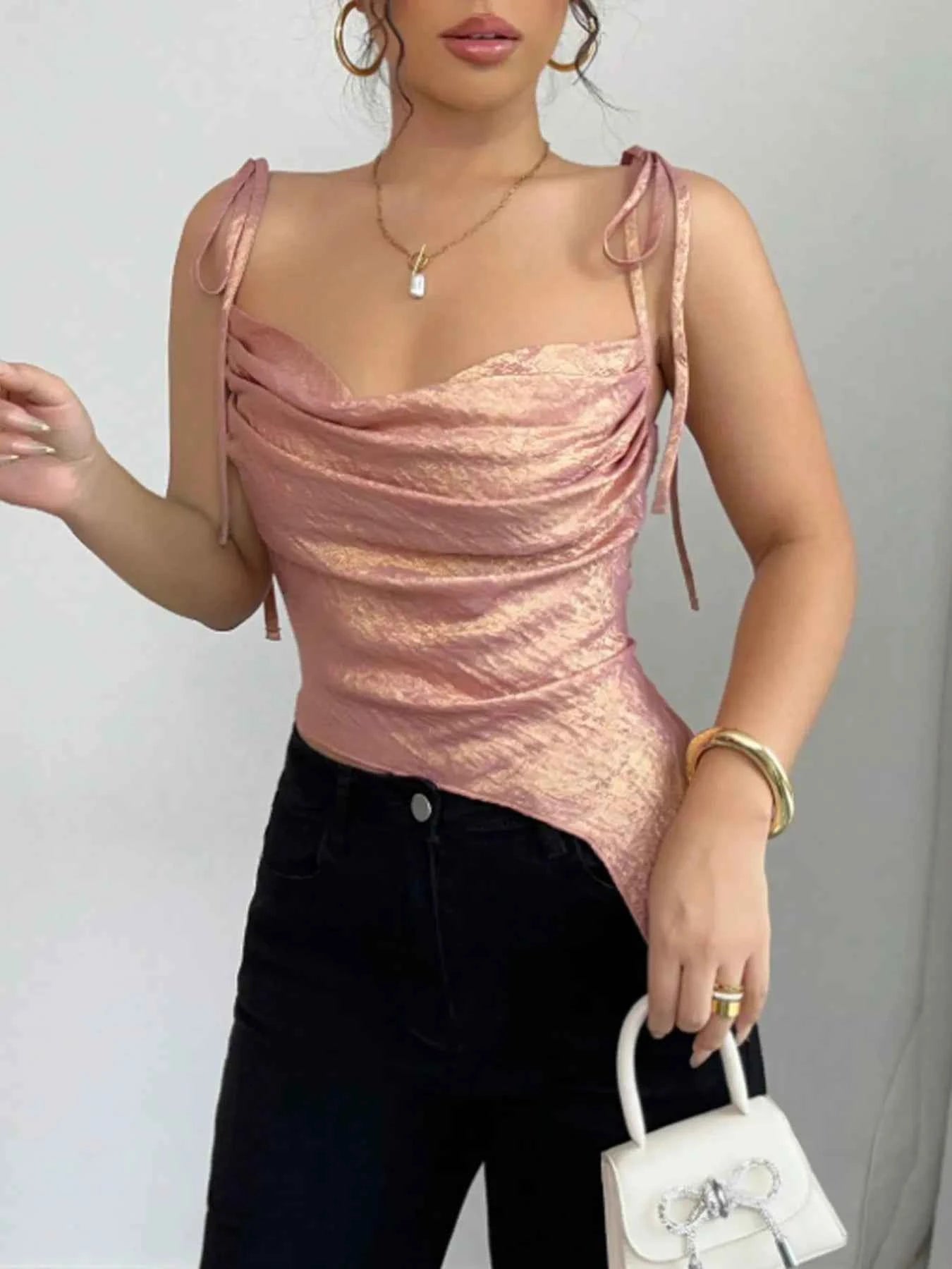 Tie Shoulder Cami Top with Ruched Detail c6023adb48e842c3a12a848496f057ad-Max-Origin