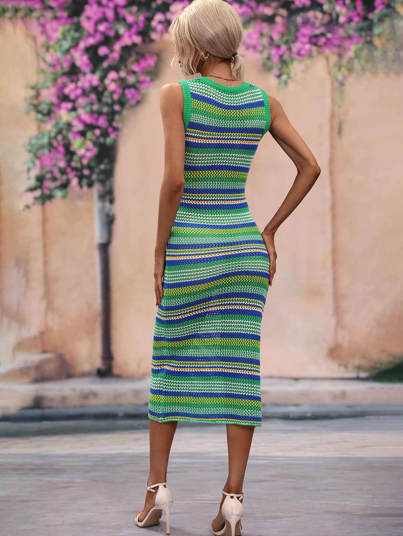 Striped Round Neck Sleeveless Midi Cover Up Dress c604c6c448a344a191fc567d1d709883-Max