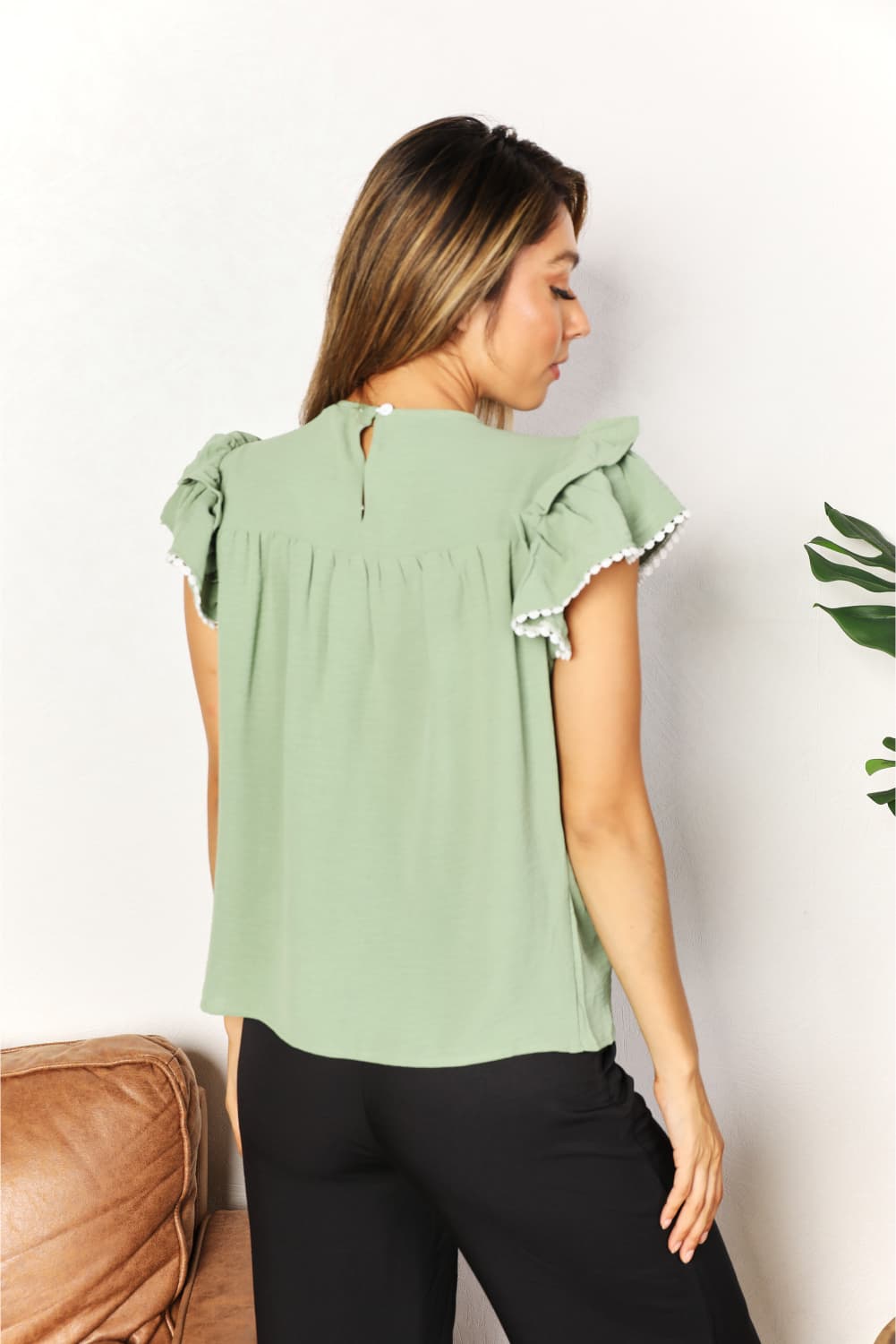 Perfee Pleated Detail Flutter Sleeve Blouse c6087caae9764cbe99058fd3ab9153ae-Max