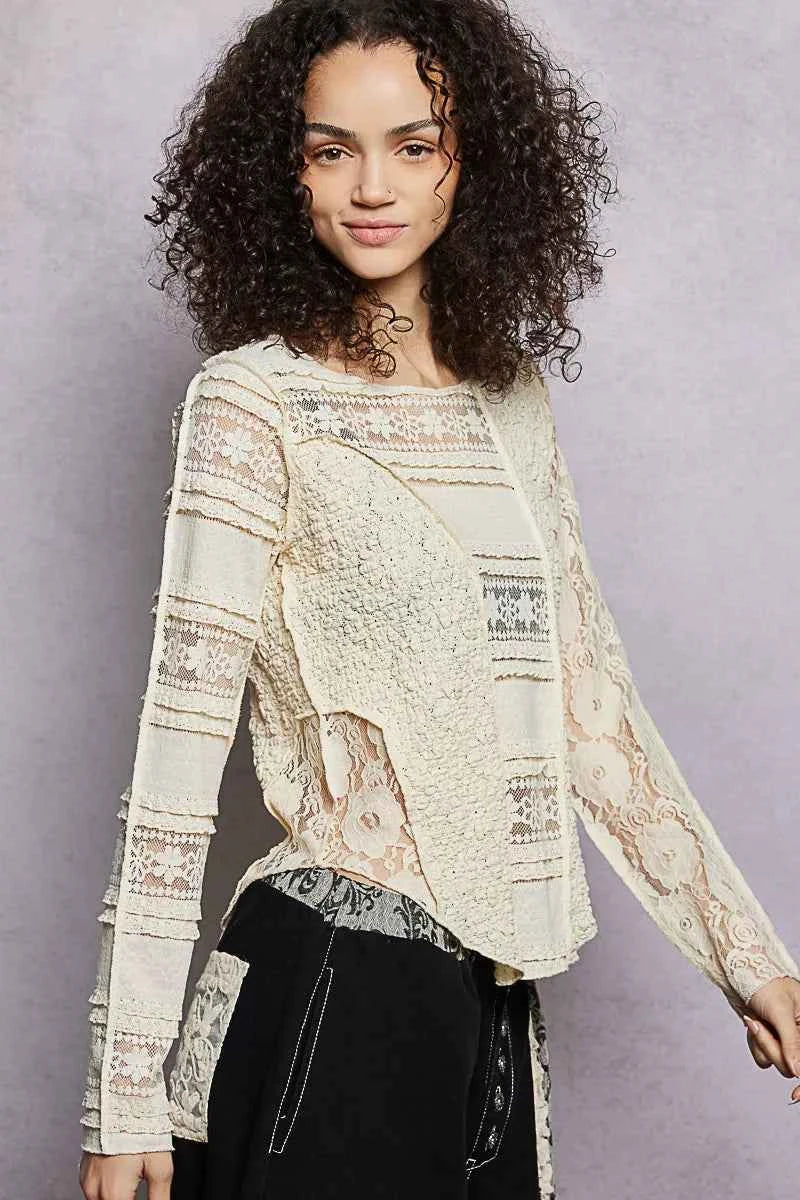 POL Round Neck Long Sleeve Exposed Seam Top with Lace Detail c60c1e5a-e806-4d11-bce4-179aac828c8e-Max-Origin
