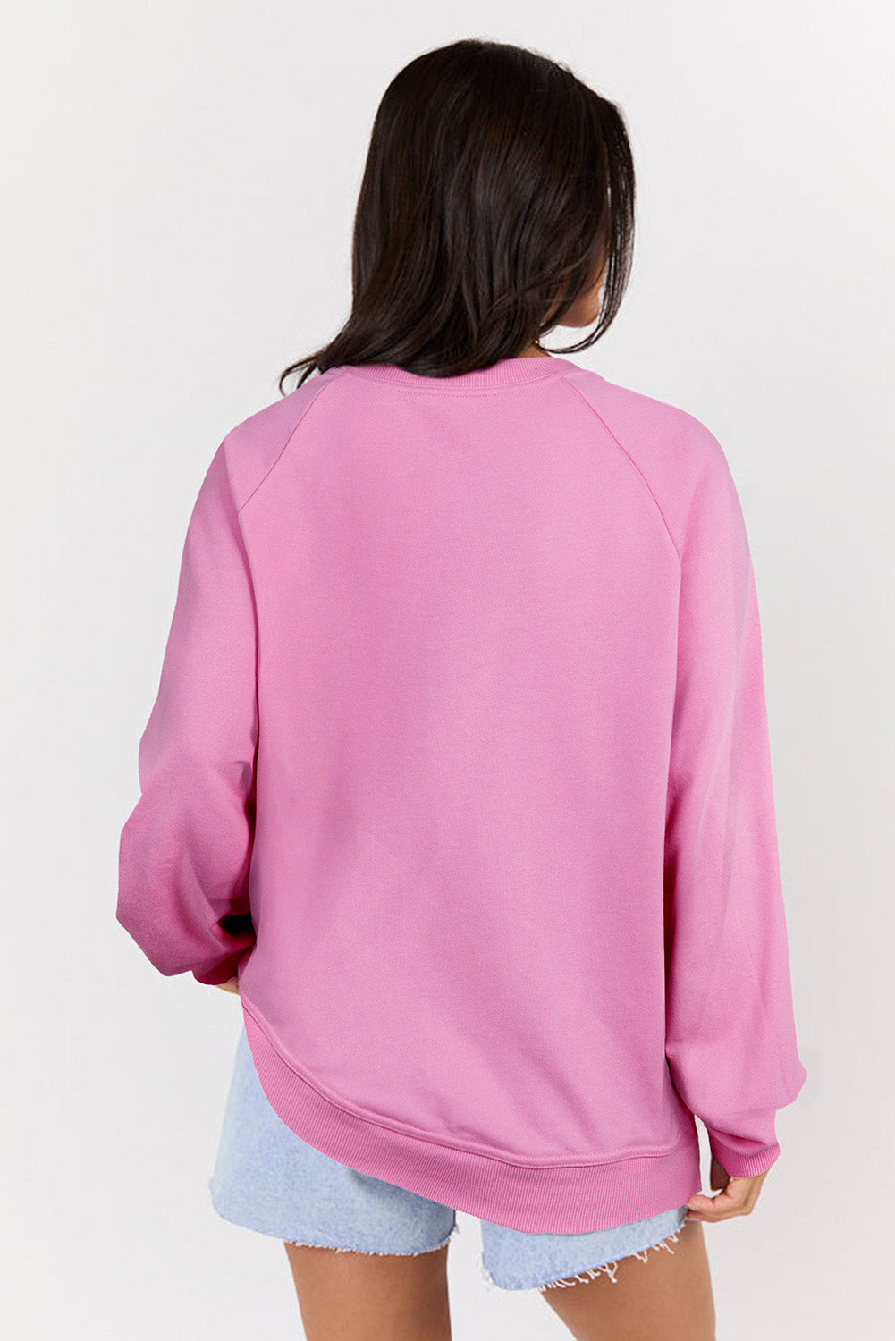 Bright Pink Lace Patchwork Raglan Sleeve Loose Fit Sweatshirt c613b484f4e85498