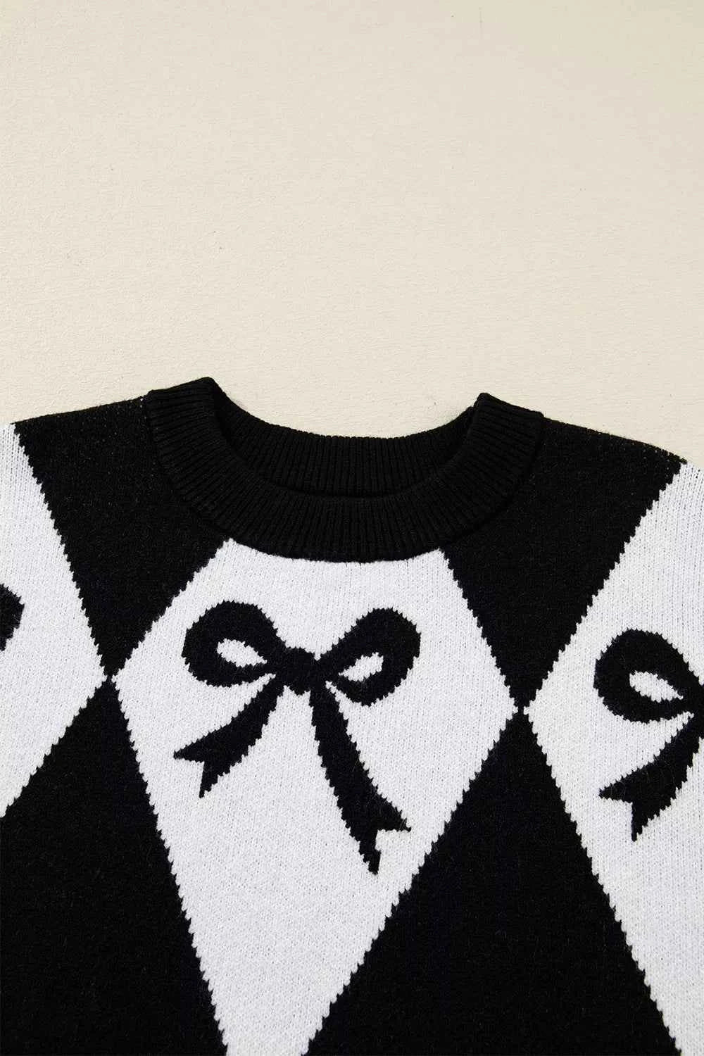Bow Pattern Long Sleeve Contrast Sweater c615aaa4-3b4d-4a53-801f-757326a476d1-Max-Origin