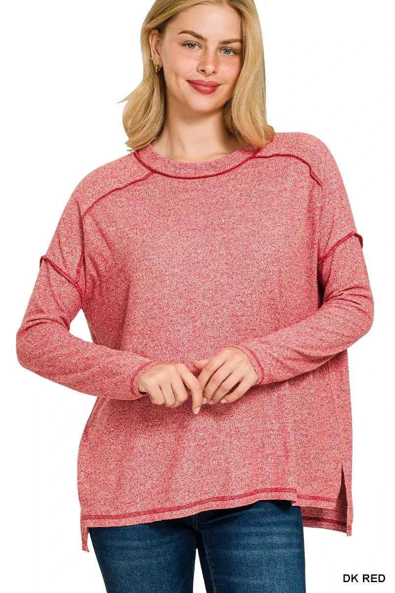 Zenana Full Size Melange Hacci Exposed Seam Hi-low Tee Plus Size DK RED c6168ffd2ab84bbdbf793fc7d6e7d1a3-Max-Origin
