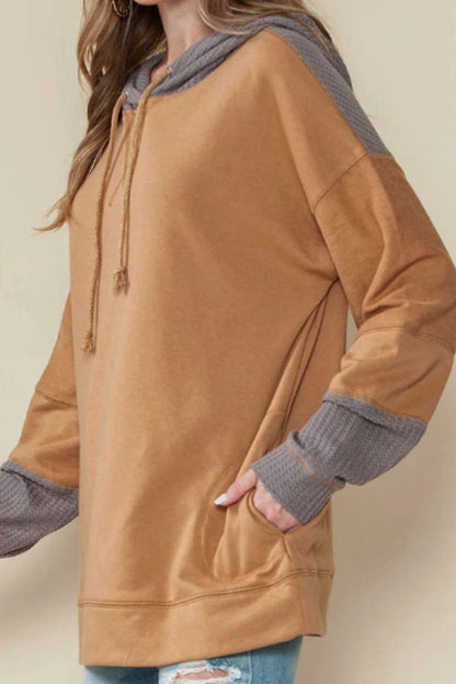 Drawstring Contrast Long Sleeve Hoodie