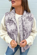 Gray Camo Leaf Print Winter Puffer Vest Gray Shell:100%Polyester+Lining:100%Polyester+Filling:100%Polyester c621a7d154e78598