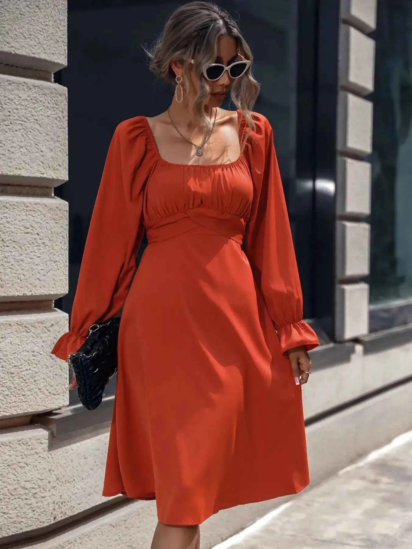 Square Neck Flounce Sleeve Midi Dress c62a8497-c878-4c0d-a5f9-bd283b2445af-Max-Origin