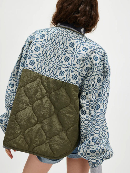 New Women's Warm Quilted Printed Patchwork Button Lightweight Cotton Coat, Slim Fit, Suitable For Autumn And Winter. c62ab1ca-d52d-44b2-a8bd-171cf5fc85b3